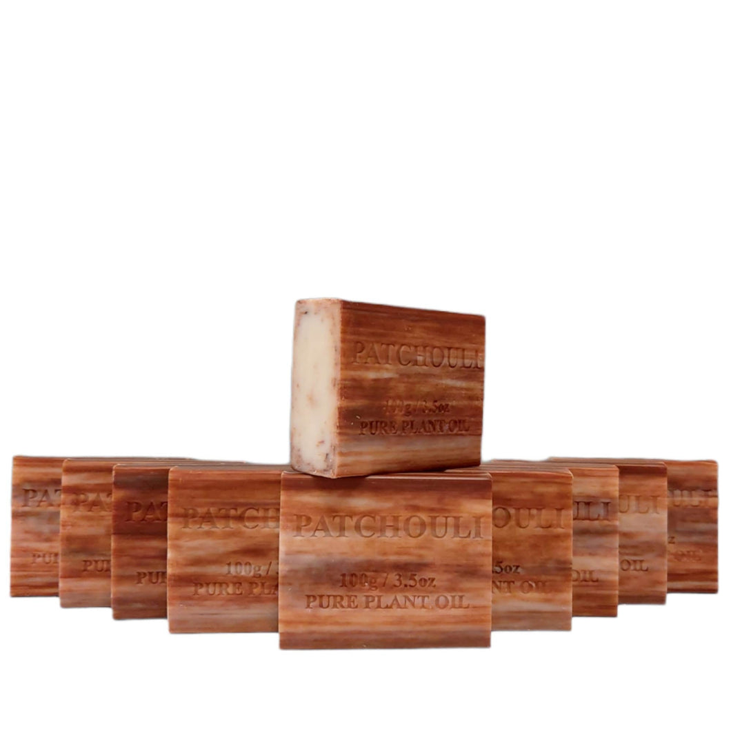 10x 100g Plant Oil Soap Patchouli Scent - Pure Natural Vegetable Base-0