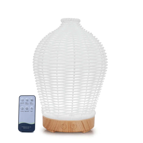 Essential Oil Aroma Diffuser and Remote - 100ml Rattan White Mist Humidifier-0