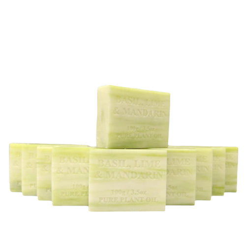 10x 100g Plant Oil Soap Basil Lime Mandarin Scent - Pure Natural Vegetable Base-0