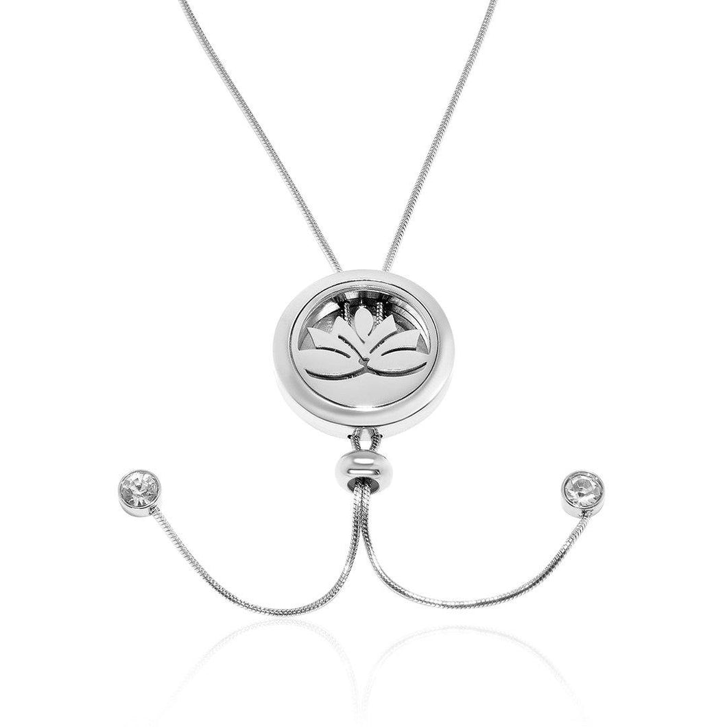 Lotus Essential Oil Diffuser Pendant with adjustable snake chain FEP029SR - Aurascent
