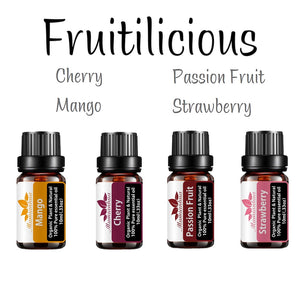 Value Pack Fragrance Oils "Fruitilicious": Strawberry, Cherry, Mango, Passion Fruit